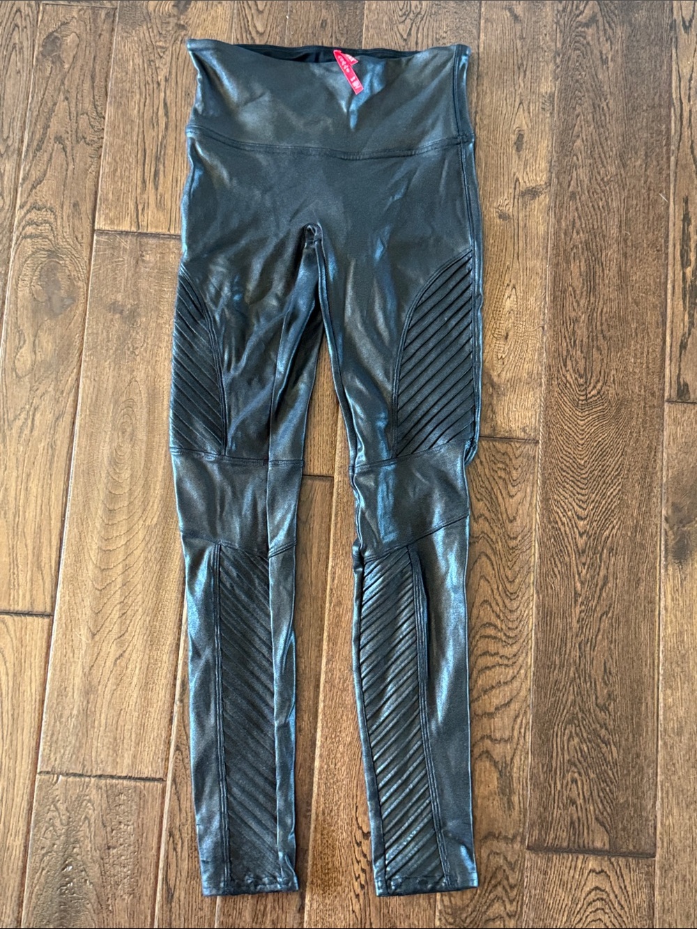 SPANX Black Faux-Leather Moto-Style Leggings